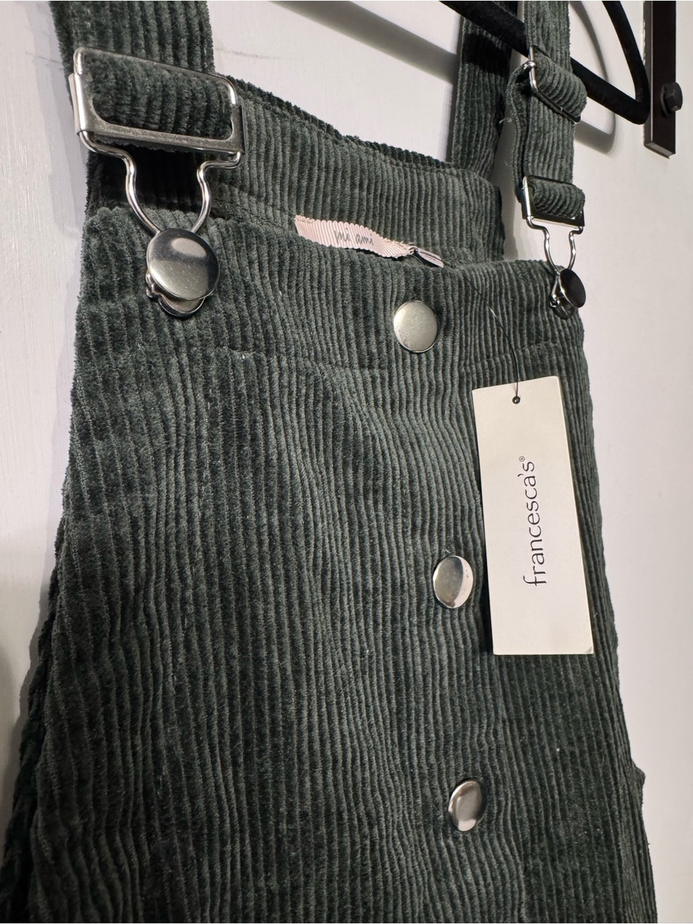 Francesca's Olive Green Corduroy Pinafore Dress - Picture 3 of 9